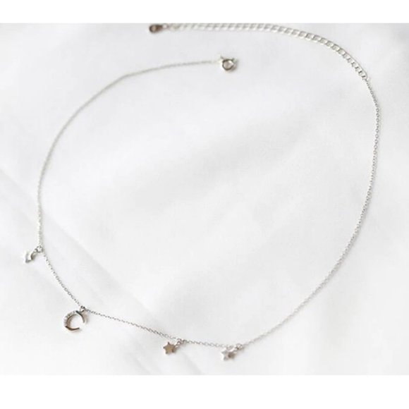 *925 Sterling Silver Diamond Moon Star Necklace E1 - Picture 2 of 14